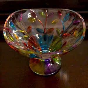 Vintage Hand Painted MURANO glass Tree of Life Multi Color Leaves Candy Dish.